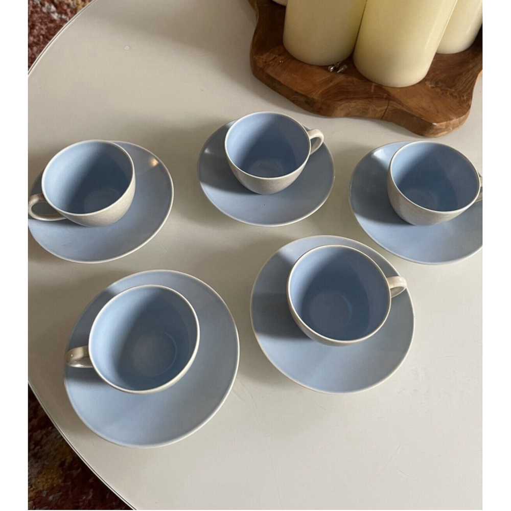 Poole Pottery Set Of 5 Demitasse Espresso Cups Dove Grey Sky Blue England